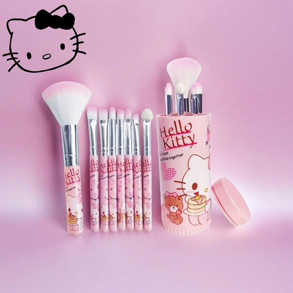 HELLO KITTY Professional 8pc Makeup Brush Set with Open & Close Rotating Case - Picture 13 of 14